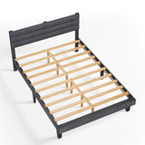 Dark Gray Queen Size Tufted Platform Bed Frame - Linen-Like Upholstery, Horizontal Stripe Headboard 66244941