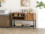 Rustic Brown Sideboard with 2 AC Outlets & 2 USB Ports, Charging Buffet Cabinet with Wine Rack 50254503