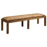 ZUN Rustic Elegance Brown Fabric Seat 1pc Bench Bold Sturdy Design Rustic Oak Solidwood Frame Dining B011P200230