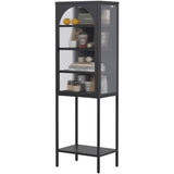 ZUN Metal Glass Door Display Storage Cabinet - 5-Tier Cube Bookshelf Storage Cabinet with 3 Adjustable W2735P186327