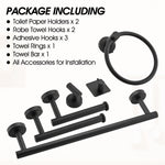 ZUN Matte Black Bathroom Hardware Set – 9-Piece Wall Mounted Towel Bar, Toilet Paper Holder, and Towel W1920P234178