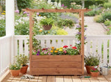 Natural Pine Wood Raised Garden Bed with Trellis & Hanging Roof, Elevated Wooden Planter Box with 62186901