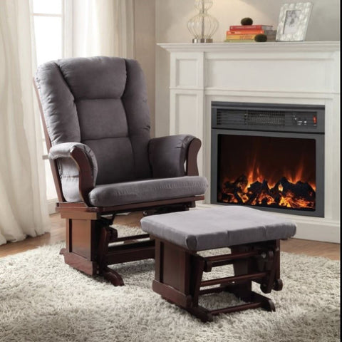 ZUN Grey and Cherry Glider Chair with Ottoman B062P182694