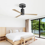 ZUN 52 Inch Modern Flush Mount Ceiling Fan with led light and Remote Control, 3 ABS Blades Noiseless W934P208511