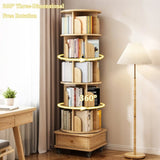 6 Tier Rotating Bookshelf, 360&deg Display Round Spinning Bookshelf with Wheels and Drawer, W3204P309484