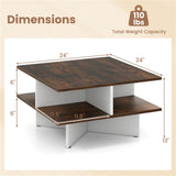 2-Tier Living Room Coffee Table - Square Design with 4 Storage Compartments 48928251