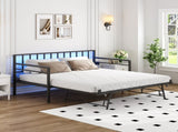 Twin Daybed with RGB LED Lights & Charging Station, Height Adjustable Day Bed Frame with Trundle, W2129P417631