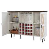 ZUN White Faux Rattan Barn Door Wine Cabinet with Wine Rack and Wine Glass Rack, Double Door Design with W2702P183969