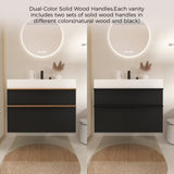 VELA 36 Inch Black Wall Mounted Bathroom Vanity with Integrated Acrylic Sink, 2 Soft-Close Drawers, W3235P327618