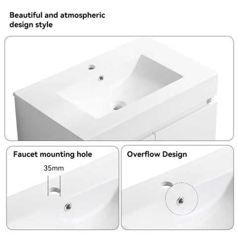 ZUN 24 Inch Wall Mounted Bathroom Vanity with White Ceramic Basin,Two Soft Close Cabinet Doors, Solid 87556191