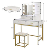 ZUN Large Vanity Set with 10 LED Bulbs, Makeup Table with Cushioned Stool, 3 Storage Shelves 2 Drawers, 23103945