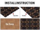 12" x 12" Interlocking Deck Tiles, Pack of 11 Outdoor Flooring Patio Tiles-Teak-AS 85350351
