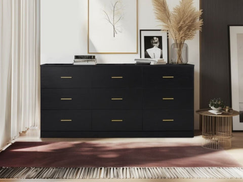 ZUN Modern Black 9-Drawer Dresser for Bedroom - Ample Storage Wide Chest of Drawers, Sturdy & Safe W1785P201148