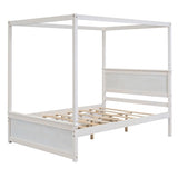 Wood Canopy Bed with two Drawers, Full Size Canopy Platform bed With Support Slats .No Box Spring WF303304AAK