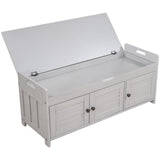 ZUN Storage Bench with 3 Shutter-shaped Doors, Shoe Bench with Removable Cushion and Hidden Storage 71735742