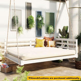 TOPMAX Acacia Wood Porch Swing Bed for Outdoor with Hemp Ropes - Full Size Patio Hanging Bed, 350lbs N717P265860K