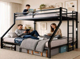 Heavy Duty Twin Over Queen Bunk Bed, Sturdy Metal Bunk Bed Frame with Flat Ladder & Full-Length W5635P531646