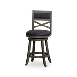 30" Bar Height X-Back Swivel Stool, Weathered Gray Finish Grey, Charcoal Fabric Seat B04660723
