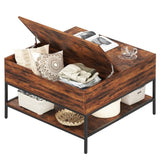 Farmhouse Flip Top Coffee Table with Storage 31.5" Rustic Wood Grain Table, Hidden Storage T2398P354184