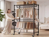 Heavy Duty Closet Garment Rack,3-Tier Adjustable Metal Freestanding Clothes Rack with 2 Rods and 49128303