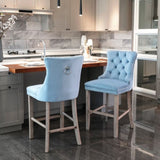 Contemporary Velvet Upholstered Barstools with Button Tufted Decoration and Wooden Legs, and Chrome 57518418