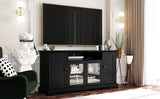 ZUN U-Can TV Stand for TV up to 65in with 2 Tempered Glass Doors Adjustable Panels Open Style Cabinet, WF287841AAB