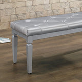 Modern Glam Silver Finish 1pc Bench Tufted Seat Foam Cushioned Faux Leather Upholstery Bedroom B011P175769
