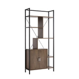Six Shelf Modern Bookcase with Two Door Storage Cabinet with Two Shelves - Dark Brown and Black B107131413