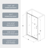 56-60" W x 71" H Piovt Swing Glass Shower Door,Pivot Frame Sliding Shower Door with 1/4" Clear W2122P199049