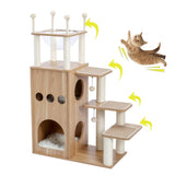 ZUN Modern Wooden Cat Tree Multi-Level Cat Tower With Fully Sisal Covering Scratching Posts, Deluxe 95515102