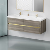 60" Wall-Mounted Bathroom Vanity with Double Sinks, Floating Bathroom Storage Cabinet with Stone W1573P211188