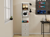 73" Tall Slim Storage Cabinet, 3-Tier Media Storage Cabinet with 3 Drawers and 2 Hooks, Bookcase W1120P327084