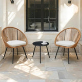 Modern 3-Piece Set 17.7" Anti-Spill Round Coffee Table 2 Rattan Swivel Chairs, Outdoor Patio W1151P250965