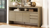 U_Style 60" 3-Door Sideboard with 3 Drawers - Modern Solid Ash Veneer MDF Sideboard, Semi-Open Shelf N711P289141O