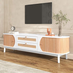 ZUN Rattan TV Stand for TVs up to 75'', Modern Farmhouse Media Console, Entertainment Center with Solid WF316663AAK