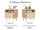 22.83'' H Rattan Nightstand, Side Table with Door Open Shelf, Accent Bedside End Table with Solid 77438934