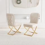 ZUN Dining Set of 2, Beige velvet Backrest and golden Metal legs.For Modern Kitchen Dining Room W1727P195278