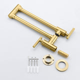 Gold Pot Filler Faucet Wall Mount Kitchen Folding Faucet with Double Joint Swing Arms, Two Handle 25957529