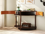 Artisan-Crafted Wave-Pattern Demi-Lune Console Table with Brown Woodgrain,Unique Half Moon Design 00611701