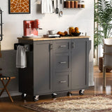 K&K Rolling Kitchen Island with Storage, Kitchen Cart with Rubber Wood Top, 3 Drawer, 2 Slide-Out WF316599AAB