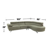 ZUN 2 Piece Faux Leather Upholstered Sectional Sofa in Light Grey B01682377