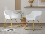 White PU Leather Vanity Chair with Gold Metal Frame, Vanity Chair with Back, Armchair for Living 16886191