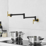 ZUN Brass Made Pot Filler, Black & Gold Pot Filler Faucet, Wall Mount Folding Kitchen Sink Pot Filler W1932P186932