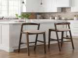 Balmain Indoor Rubberwood Barstool, Dark Brown Finished and Beige Upholstery, Set of 2 N775P318294D