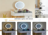 Dressing Table with LED Lights Glass Top Table with Extendable Side Table 5 Drawers W2139P193930