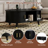 42.5"W Wooden Oval Fluted Coffee with Charging Station, Mid-Century Center N721P297572B