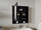 Medicine Cabinet 29" H, with 5 Shelves, 1 Door, and 1 Mirror, Black B097P250881