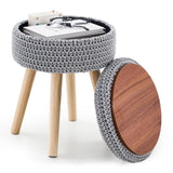 Round Ottoman with Storage Multifunctional Cotton Knitted Vanity Stool Footrest Stool for Living 03308454