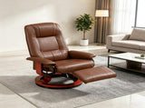 Brown Swivel Recliner Chair PU Leather Reclining Armchair Retractable Footrest Wood Base Adjustable 00264137