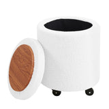 Storage Ottoman Foot Rest Round Footstool Teddy Velvet Footrest Multifunctional Rolling Stool Coffee 75414386